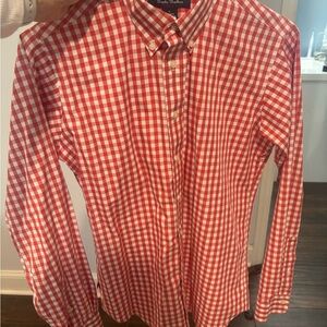 Red and White Gingham Button-Down Shirt